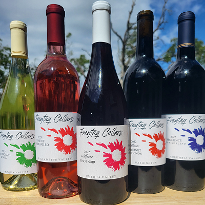 Various bottles of wine at Freytag Cellars